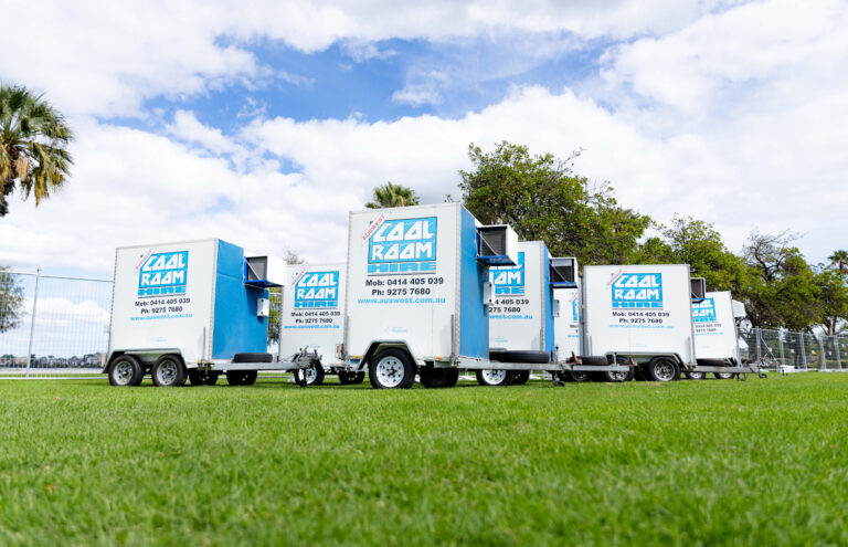 A group of mobile cool rooms available for hire from Auswest Cool Room Hire