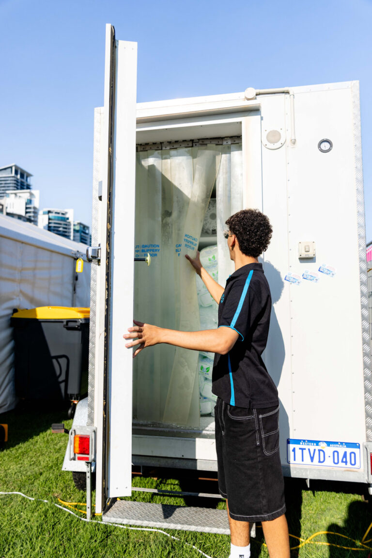 A hired mobile Freezer full of ice at an event